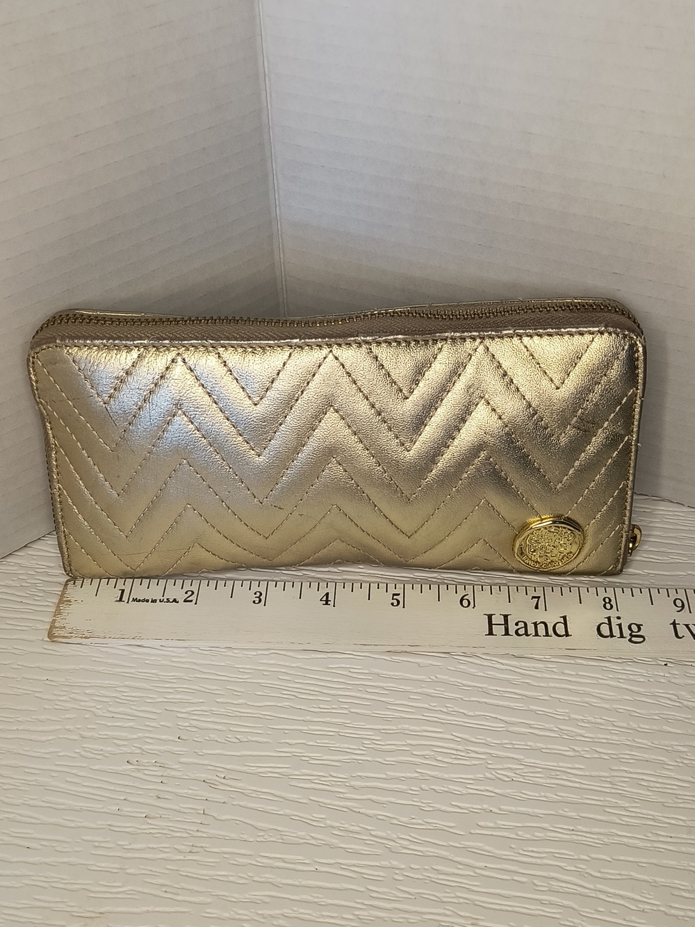 Vince Camuto Metallic Gold Quilted Zip-Around Wallet